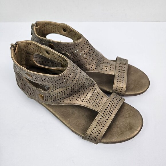 Corkys Franky Perforated Faux Leather Low Wedge Heel Sandal Metallic Gold 9 - Picture 2 of 10